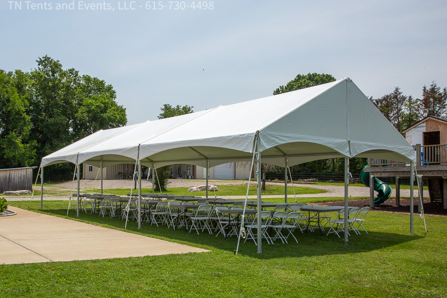 Corporate event tent setup in a Nashville parking lot for a Music Row event
